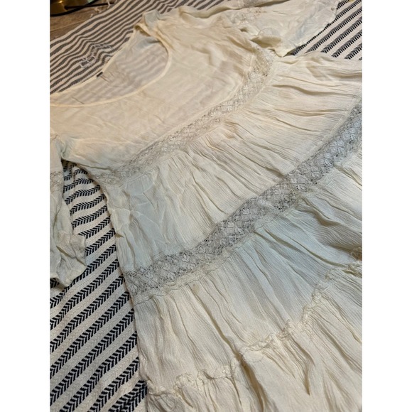 Free People Ivory Lace Tiered Bell Sleeve Mini Dress Boho Festival‎ Size L - Picture 3 of 8